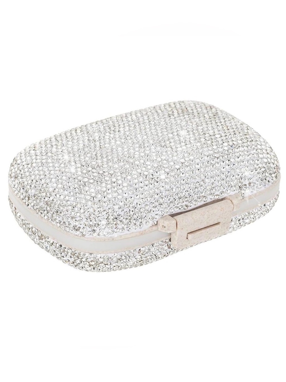 Glitz & Glam Travel Pill Box Bling Rhinestones Organizer 8 multi purpose Compart